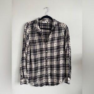 Lucky Brand Black and Cream Plaid Shirt